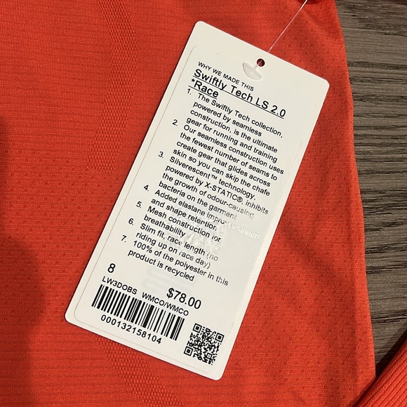 NWT Lululemon swiftly tech long sleeve orange size 8. - Picture 2 of 6